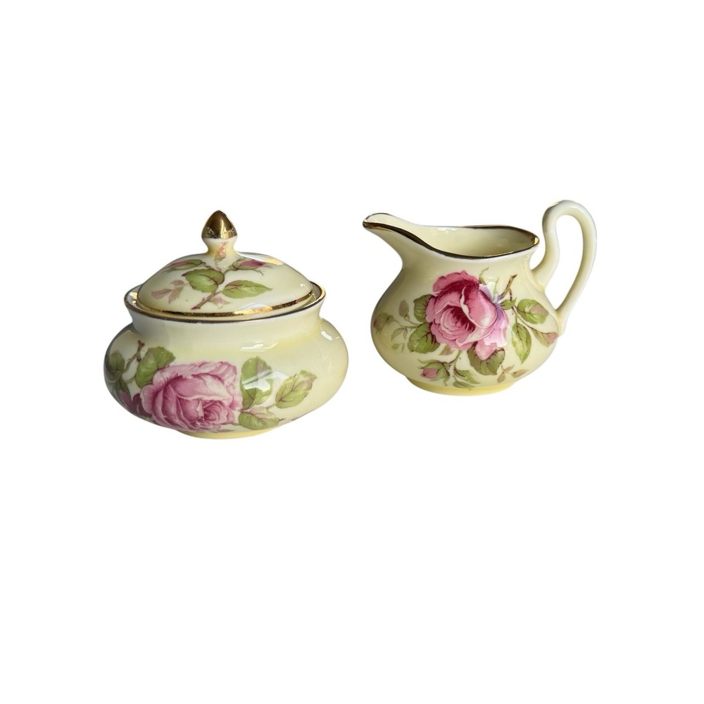 Vintage Crown Staffordshire England Floral Sugar And Creamer Set